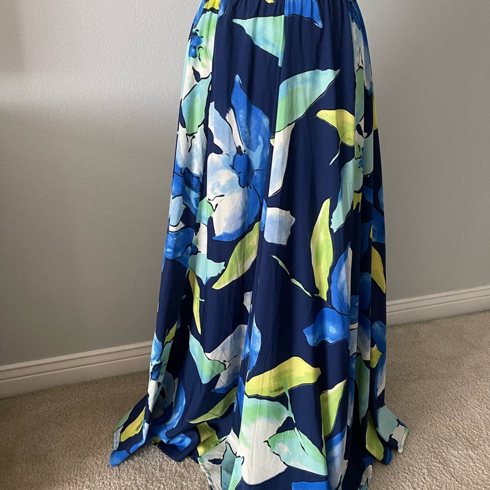 Roz & Ali Blue and Green Floral Maxi Skirt - Picture 1 of 6